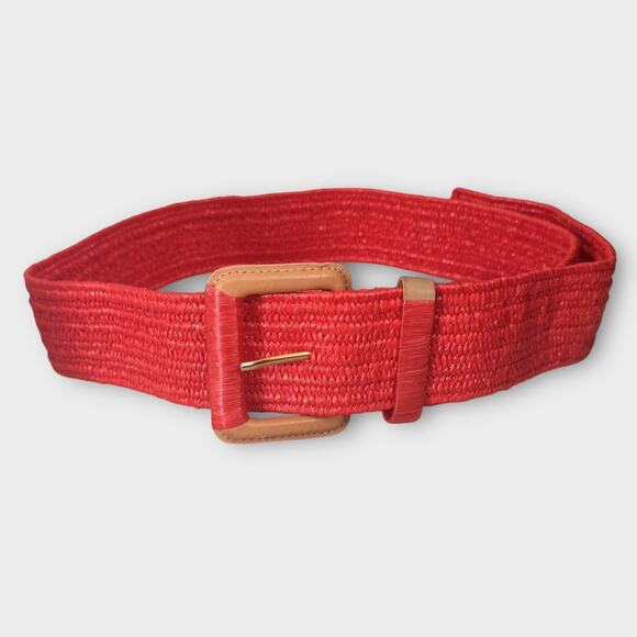 🍋2/$30- VTG 1980's Women's Woven Red Wide Belt Large Buckle Christmas - Picture 3 of 8
